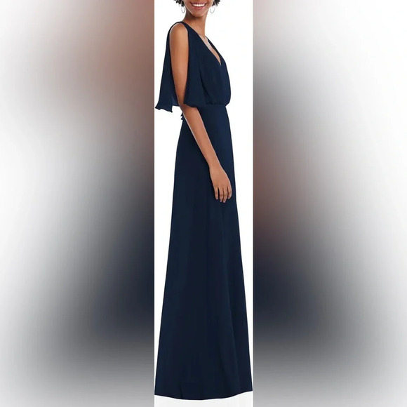 NWT After Six Navy Split Blouson Sleeve Gown Size 2 - Picture 7 of 8